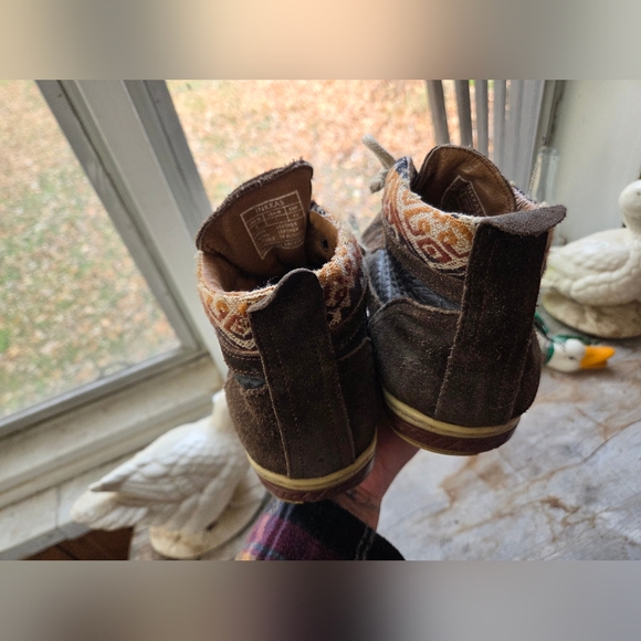INKKAS Brown Patterned Leather Hiking Boots With Aztec Boho Accents - Picture 2 of 7